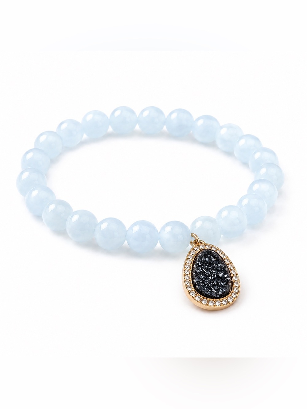 Jia Jia Aquamarine Stretch Bracelet Charcoal Druzy 18k Gold Plate NEW